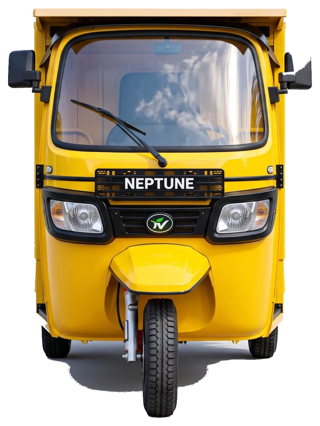 Neptune EV Cargo electric three-wheeler, yellow, front view